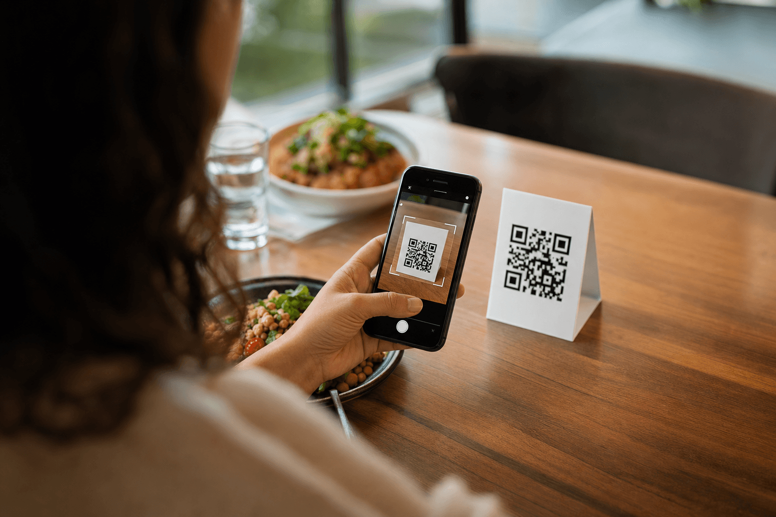 Guest scanning a restaurant table QR code to open the digital menu
